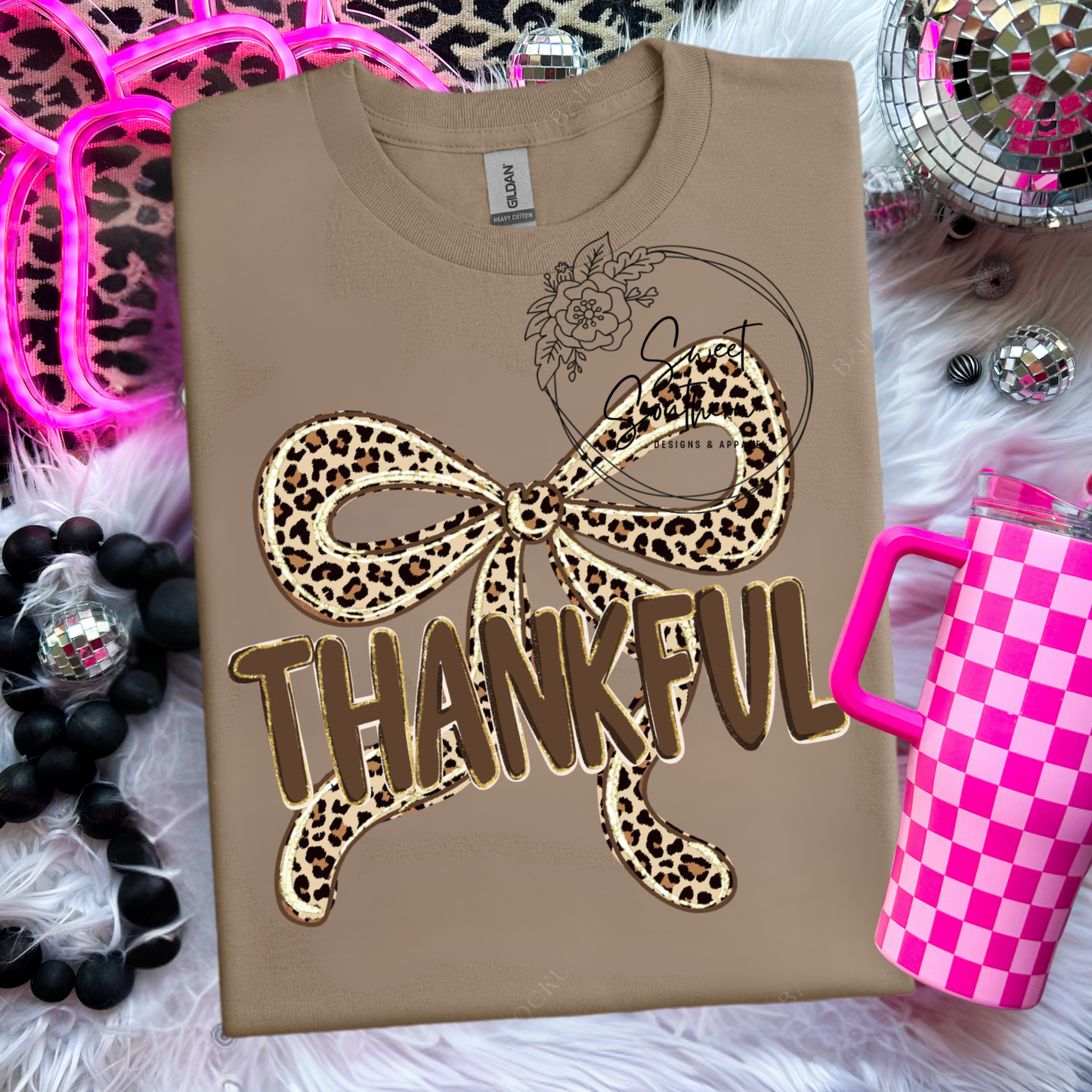 cheetah bow thankful shirt