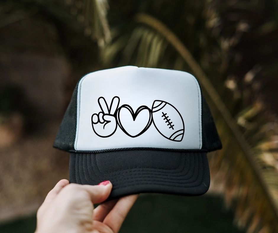 peace love sports trucker hat