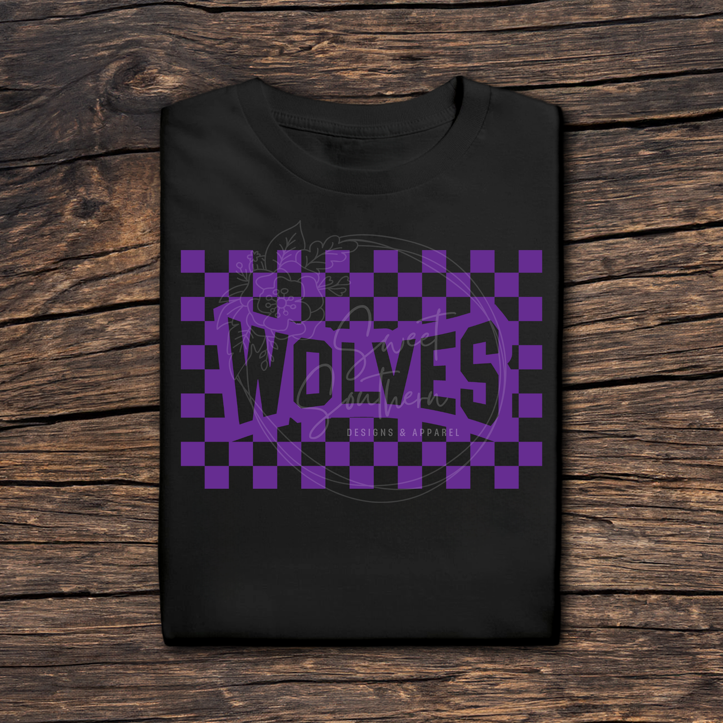 checkered wolves black t-shirt