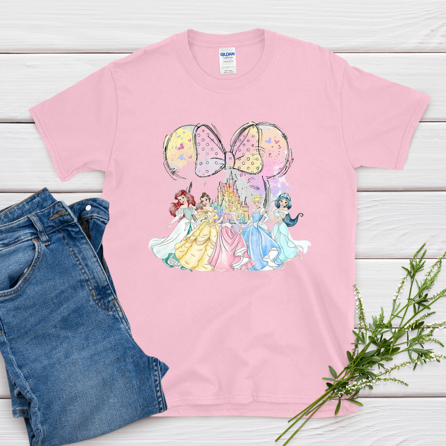 princess with minnie bow t-shirt