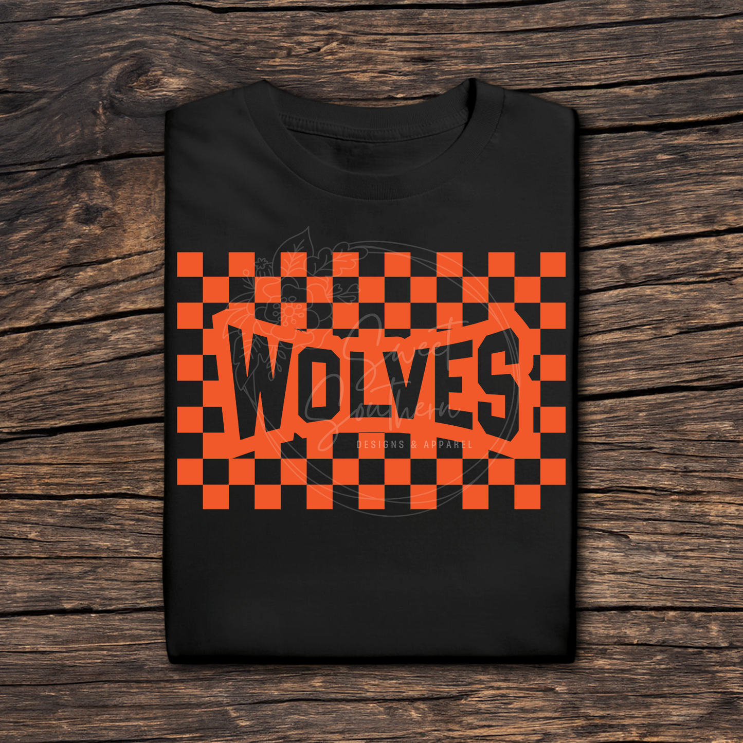 checkered wolves black t-shirt