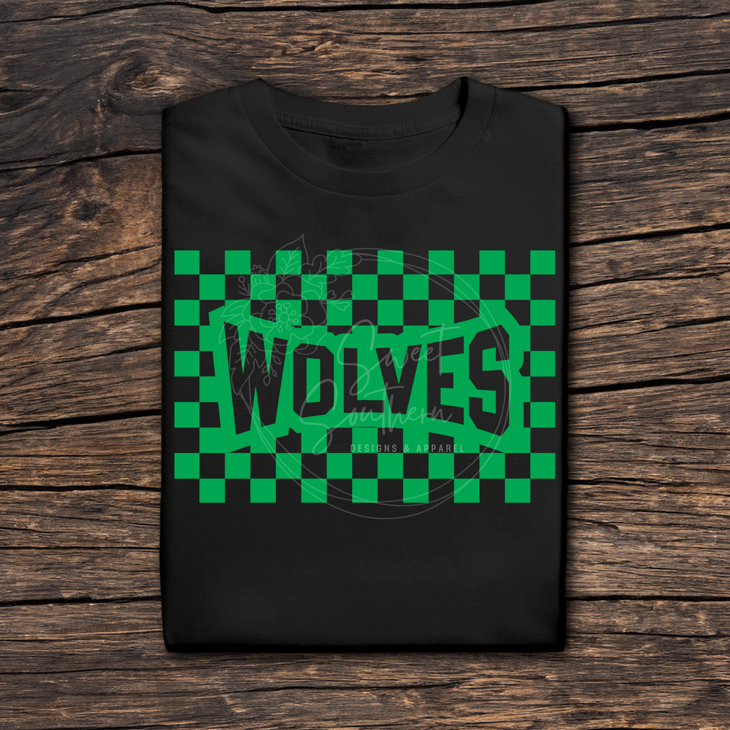 checkered wolves black t-shirt
