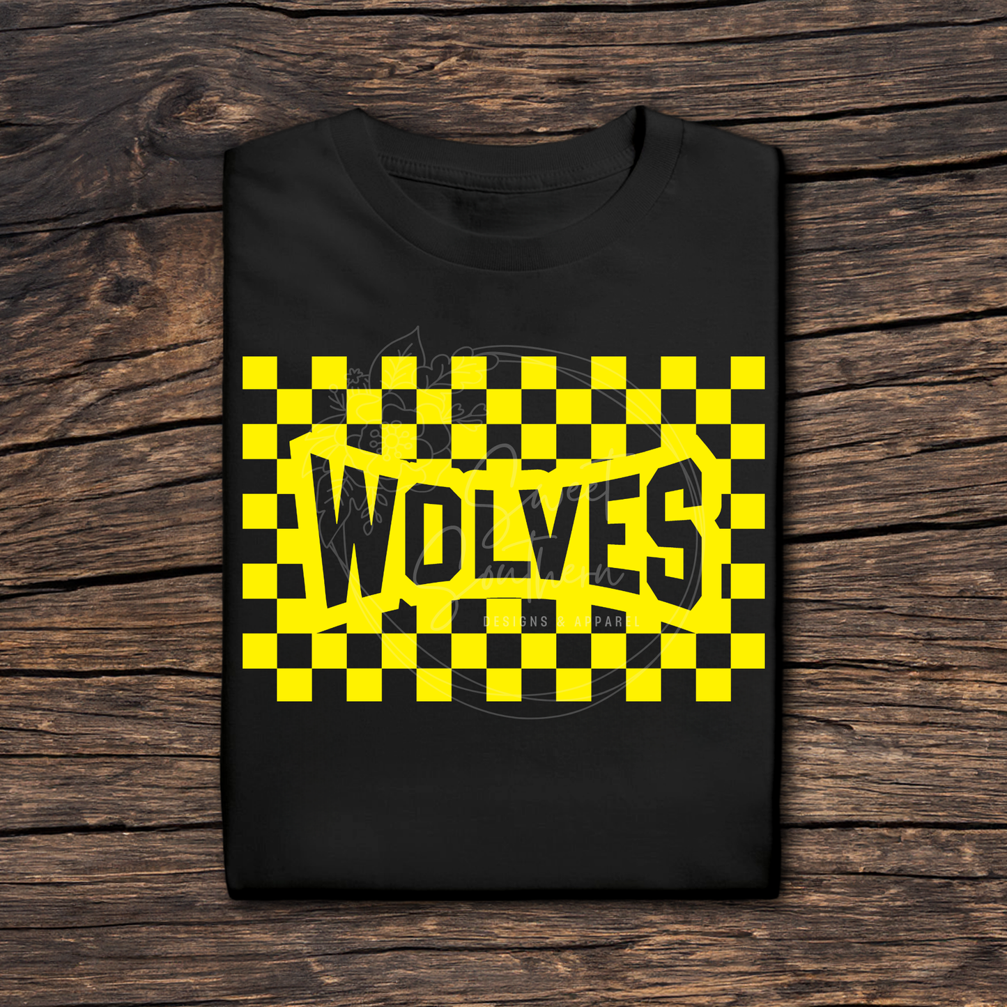 checkered wolves black t-shirt