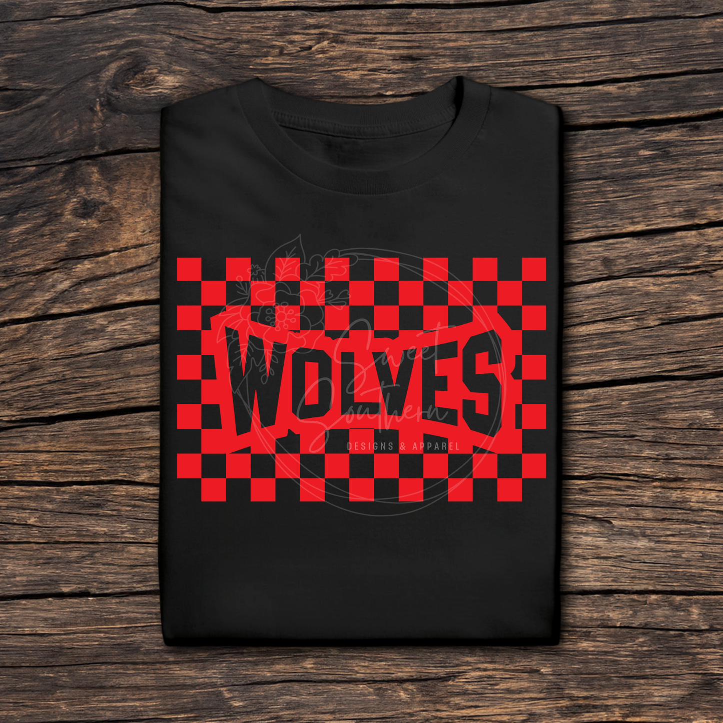 checkered wolves black t-shirt