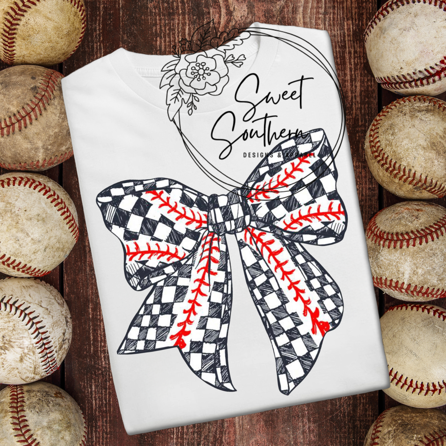 baseball checkered bow