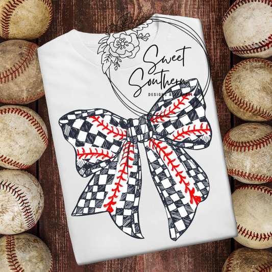 baseball checkered bow