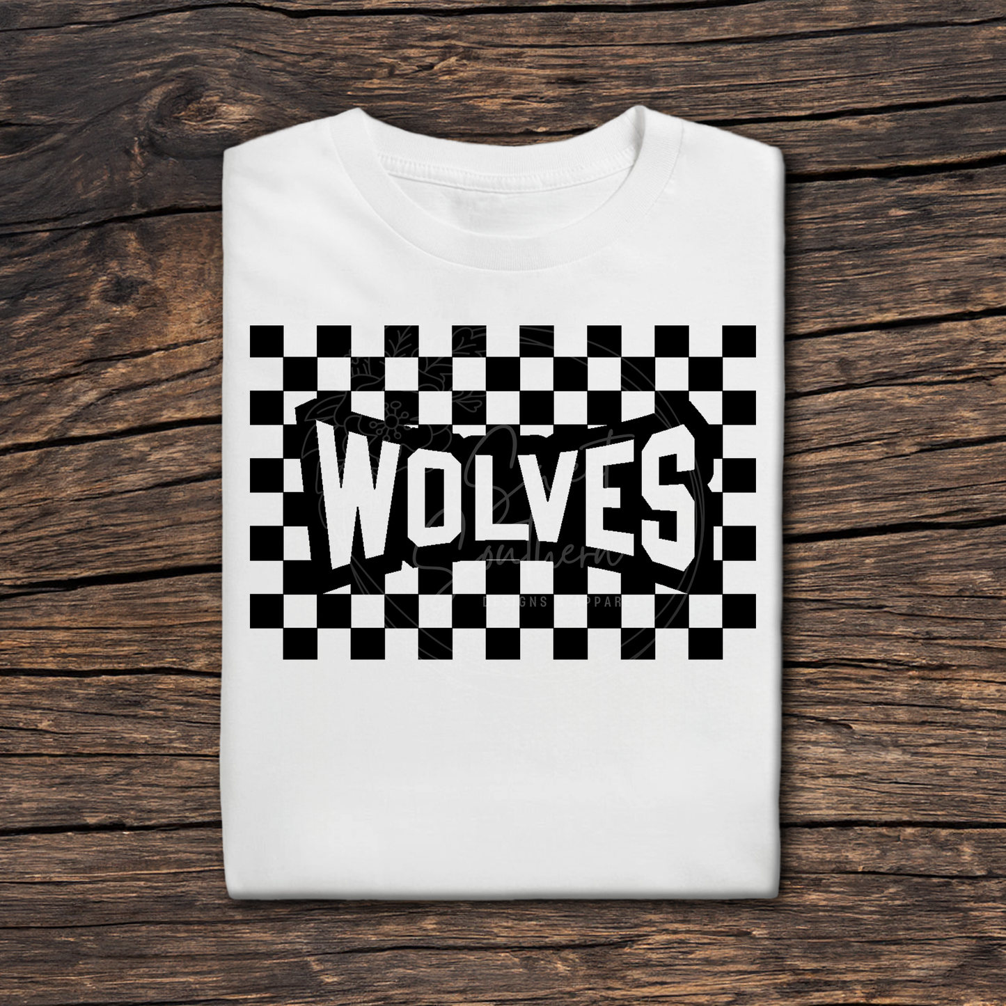 checkered wolves white t-shirt