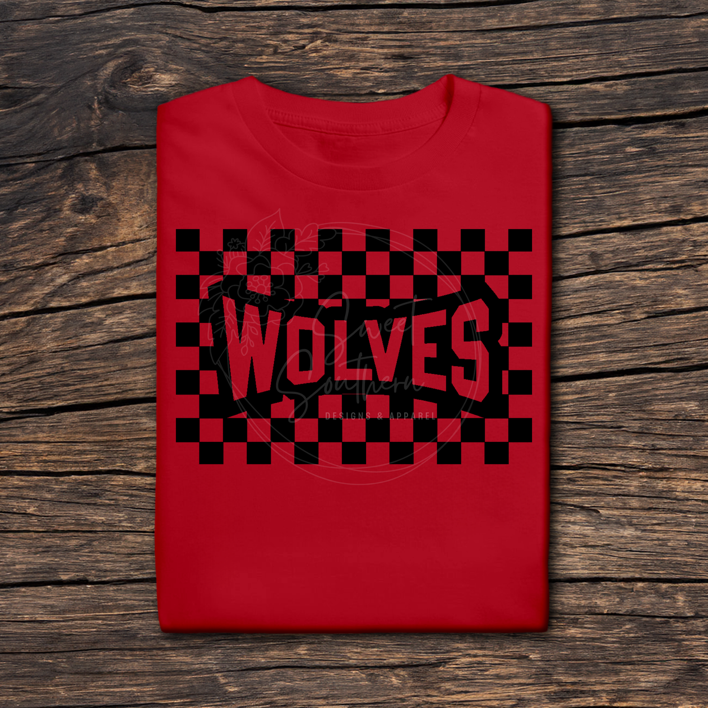 checkered wolves colored t-shirt
