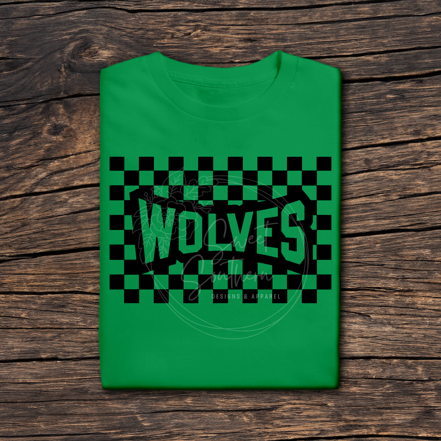 checkered wolves colored t-shirt