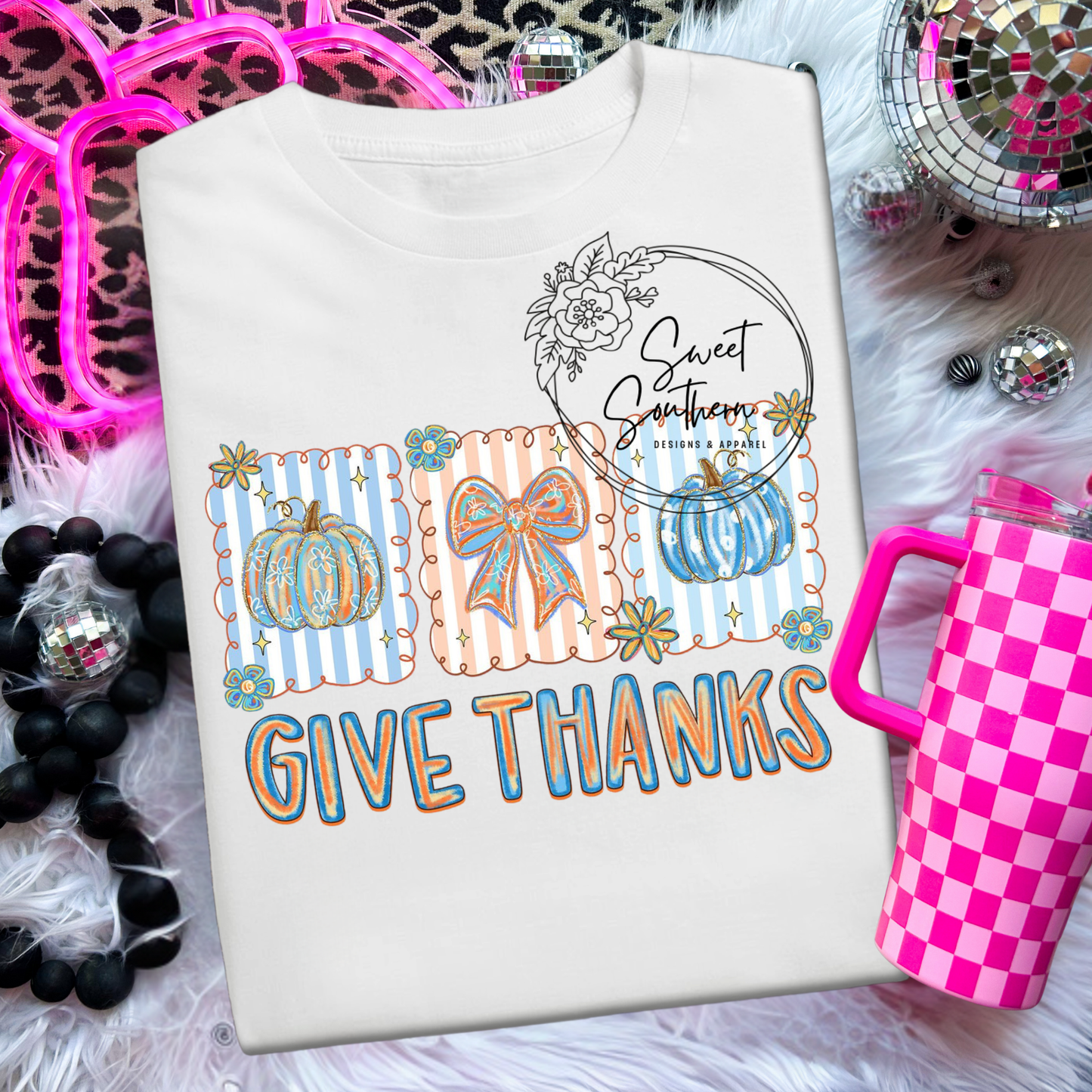 pumpkin and bow give thanks shirt
