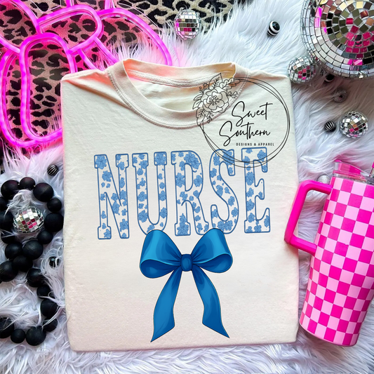 nurse blue floral t-shirt