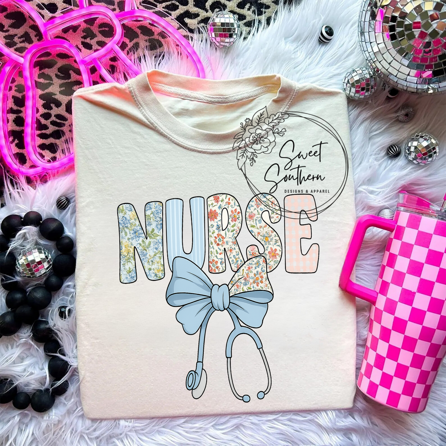 nurse bow stethoscope t-shirt