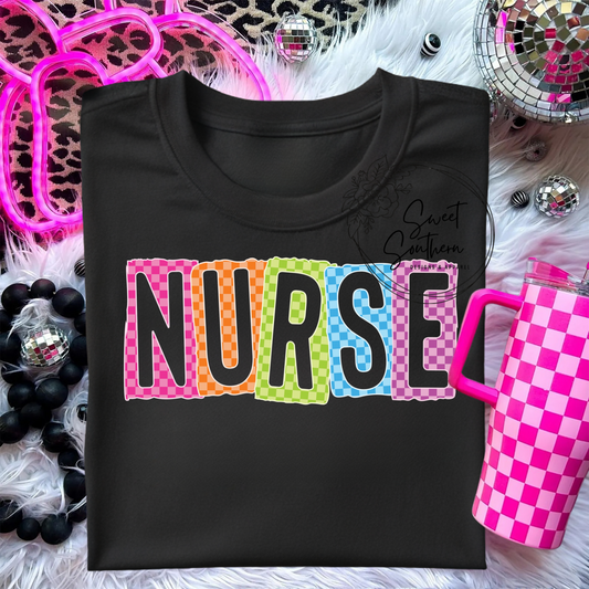 checkered nurse t-shirt