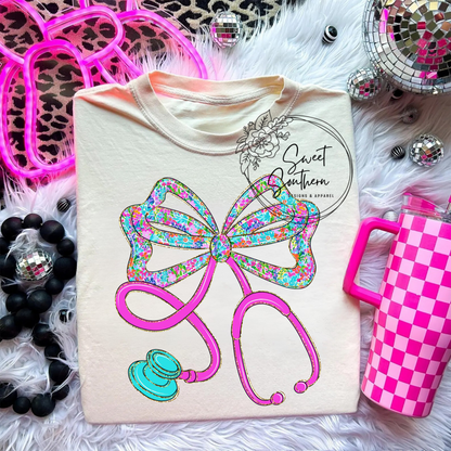 bow stethoscope t-shirt