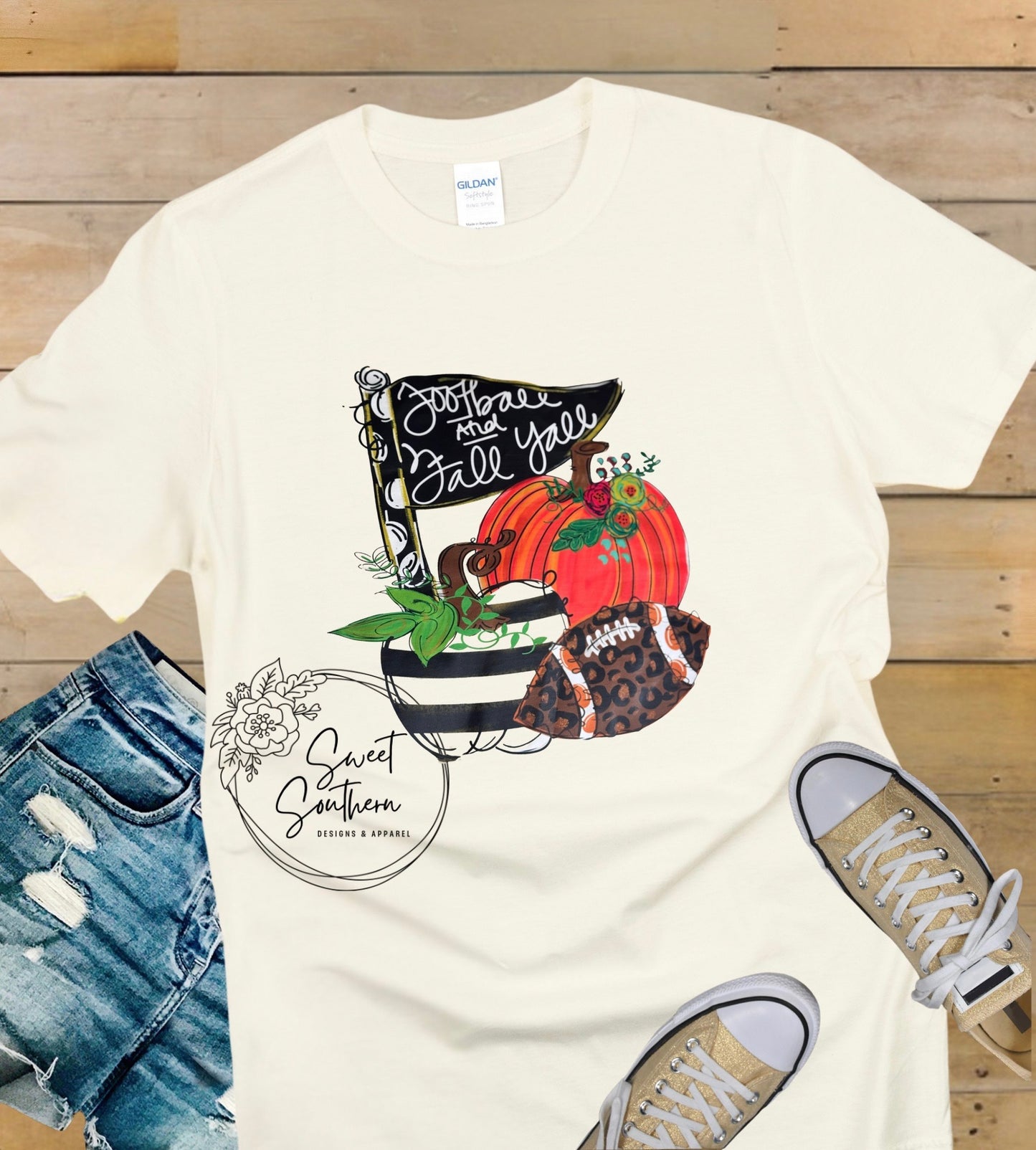 football and fall y'all t-shirt