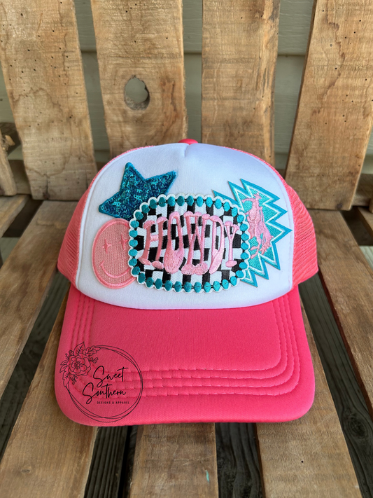 howdy teal and hot pink hat