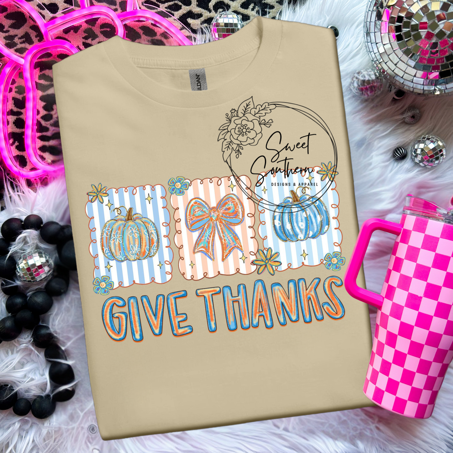 pumpkin and bow give thanks shirt