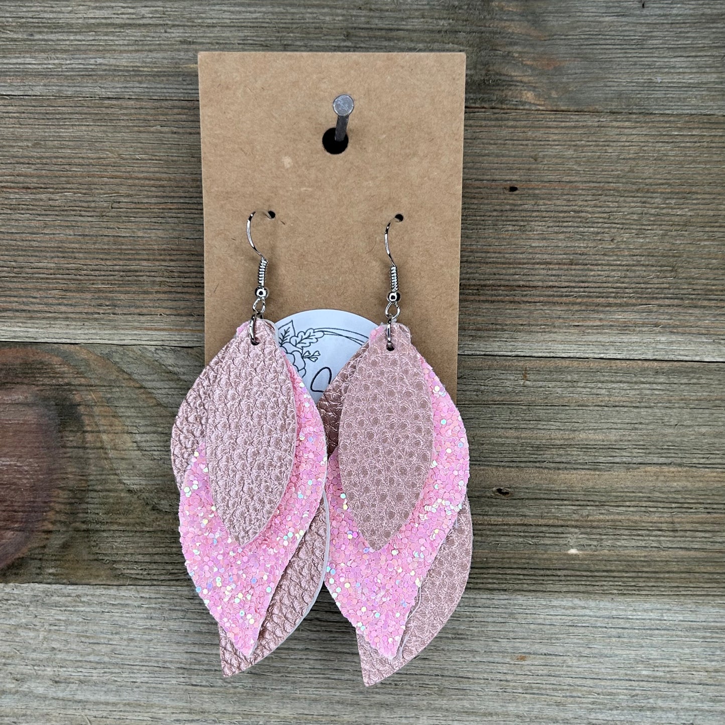 Leather & Glitter Layered Earrings