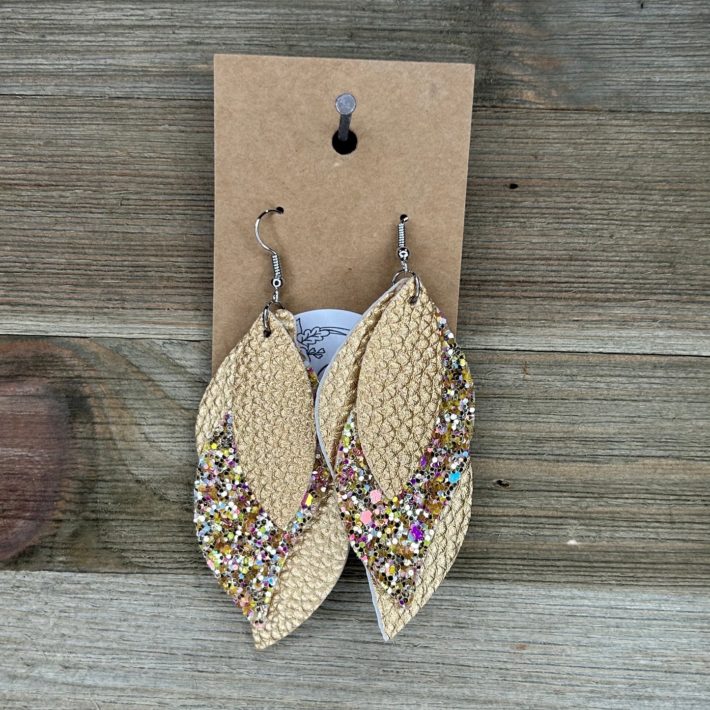 Leather & Glitter Layered Earrings
