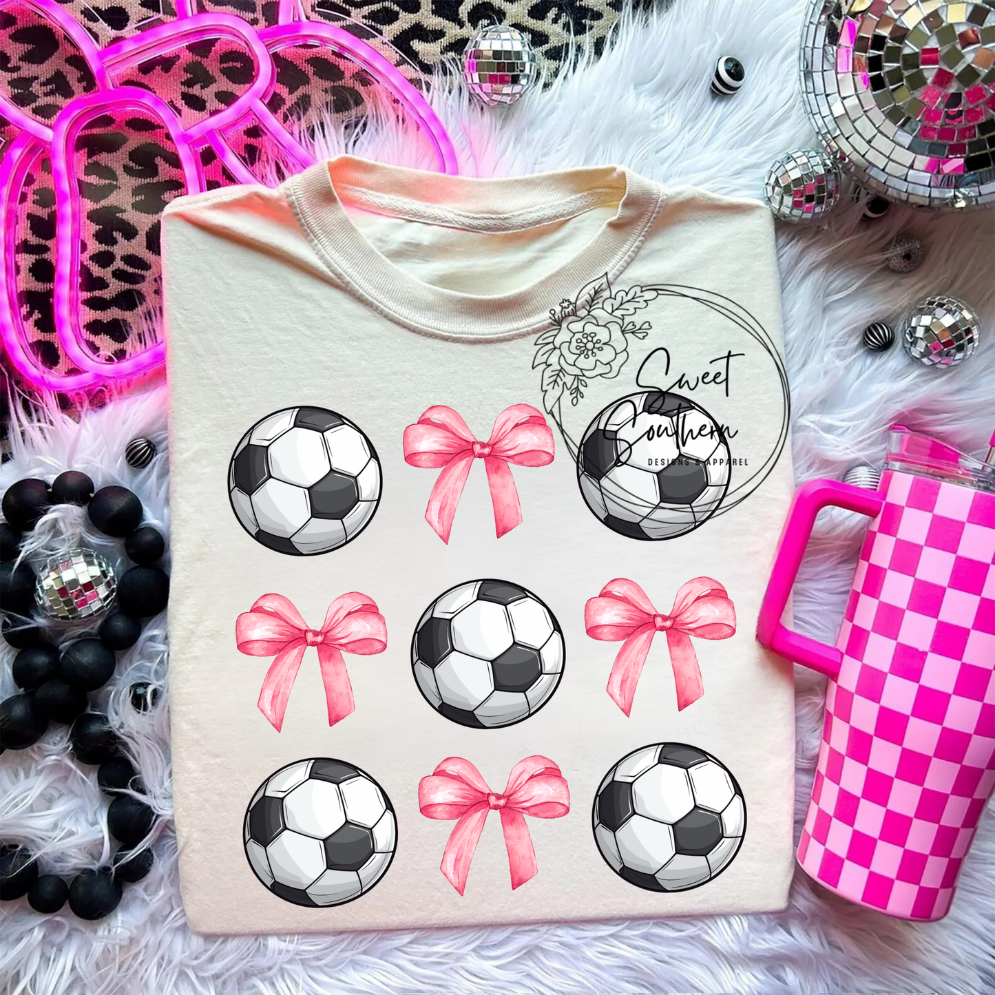 soccer balls and bows t-shirt