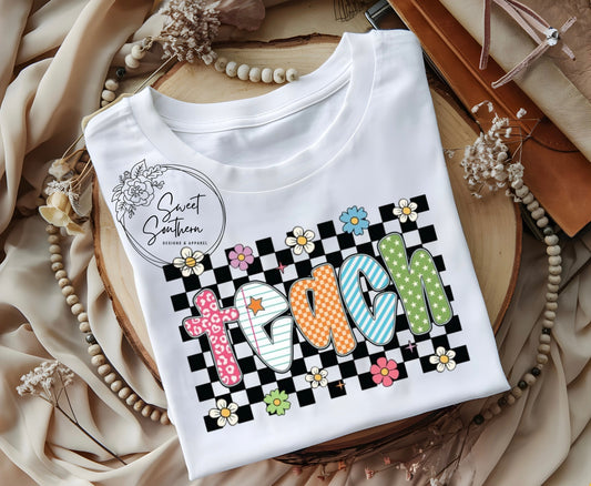 teach checkered t-shirt