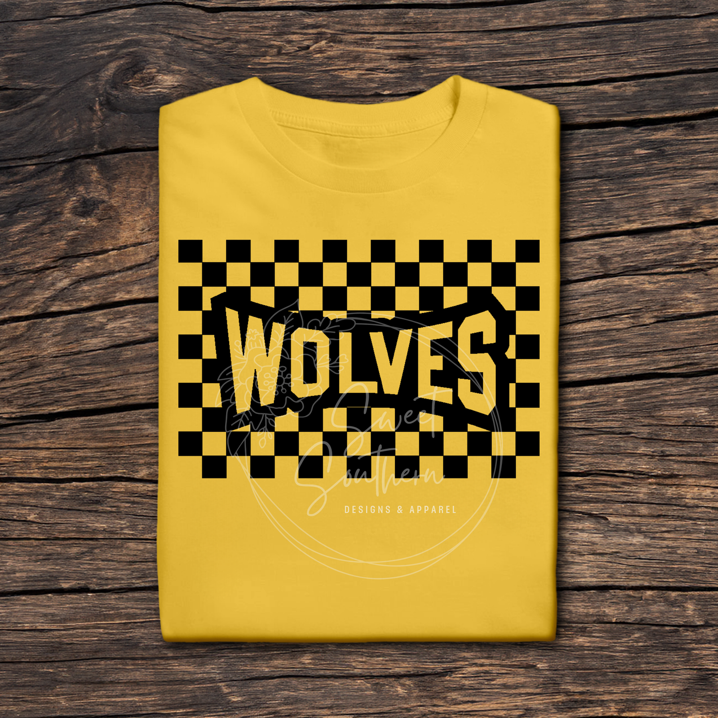 checkered wolves colored t-shirt