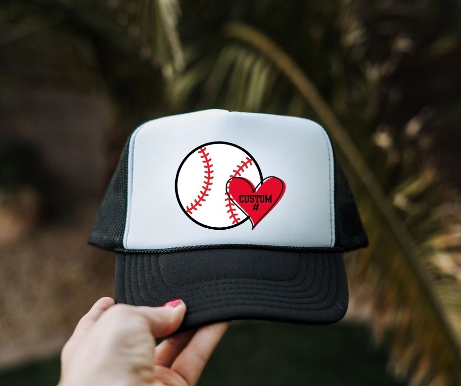 sports heart number trucker hat
