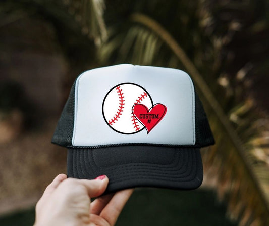 sports heart number trucker hat