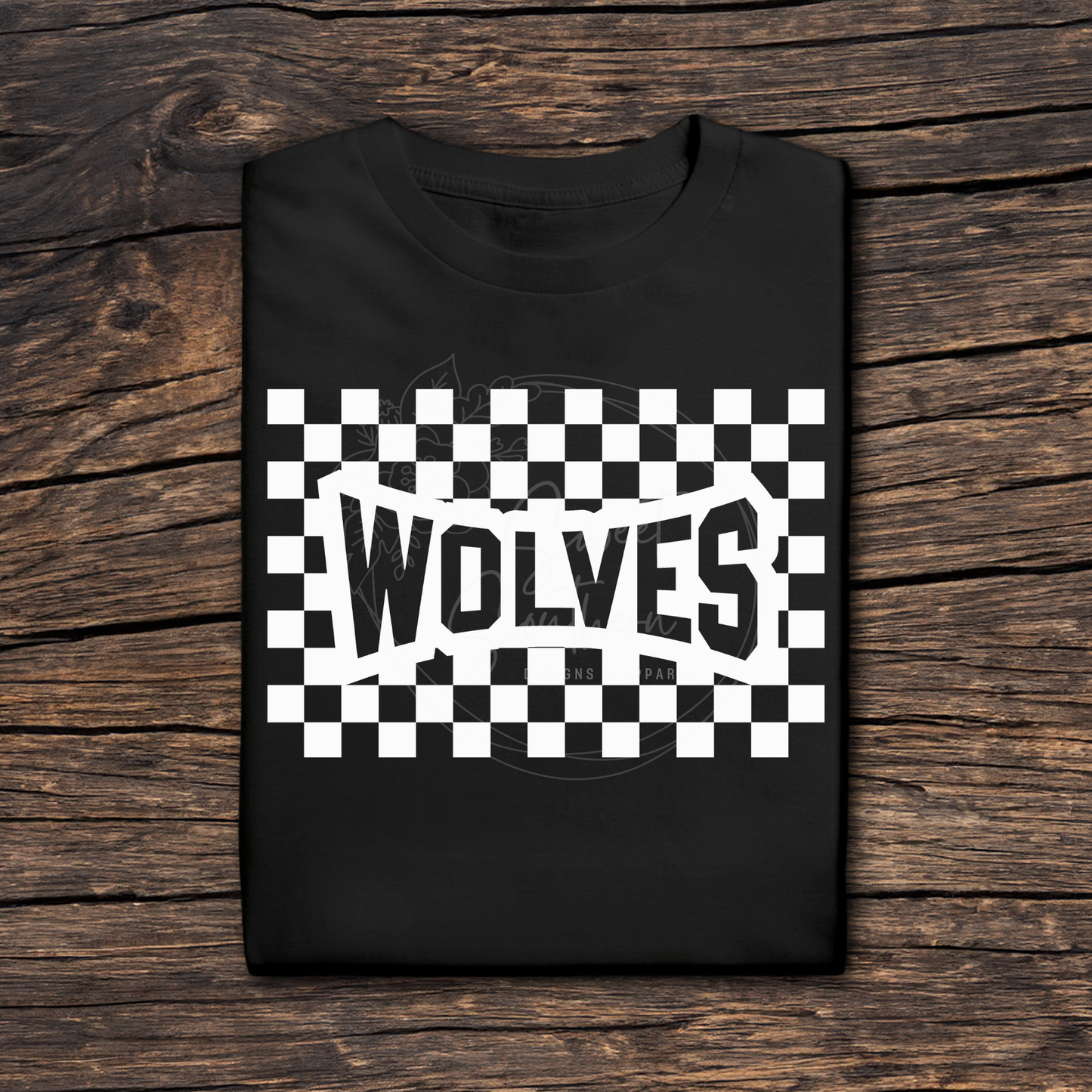 checkered wolves black t-shirt